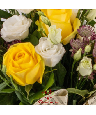 Buchet Trandafiri Galbeni si Lisianthus alb
