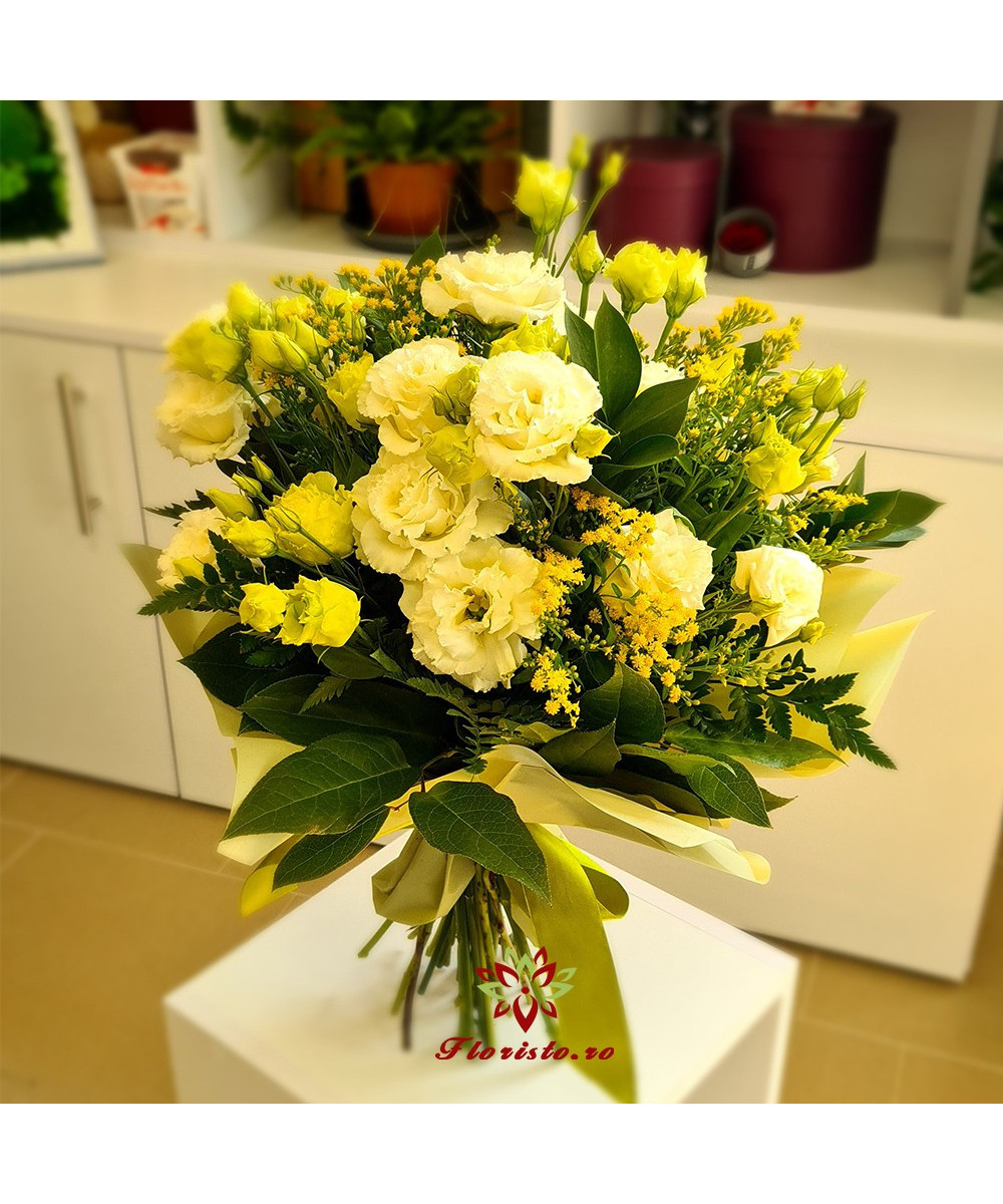 Buchet Lisianthus alb si Solidago