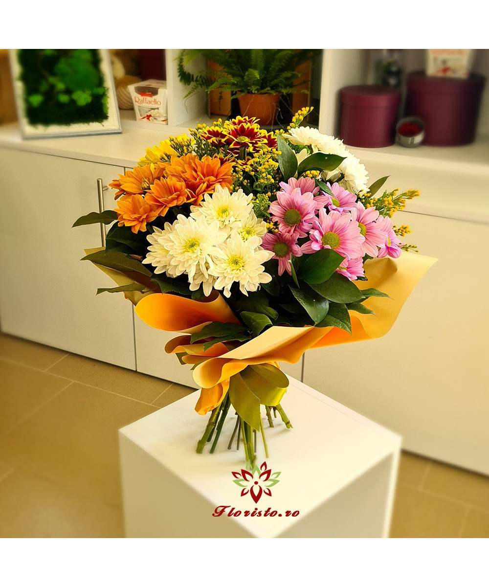 Buchet Crizanteme mix si solidago