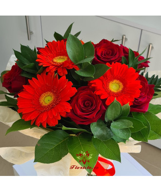 Buchet Gerbera si Trandafiri rosii