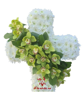 Coroana Funerara Cruce Crizantema si Orhidee