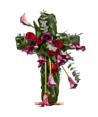 Coroana funerara Cruce din Trandafiri si Cale