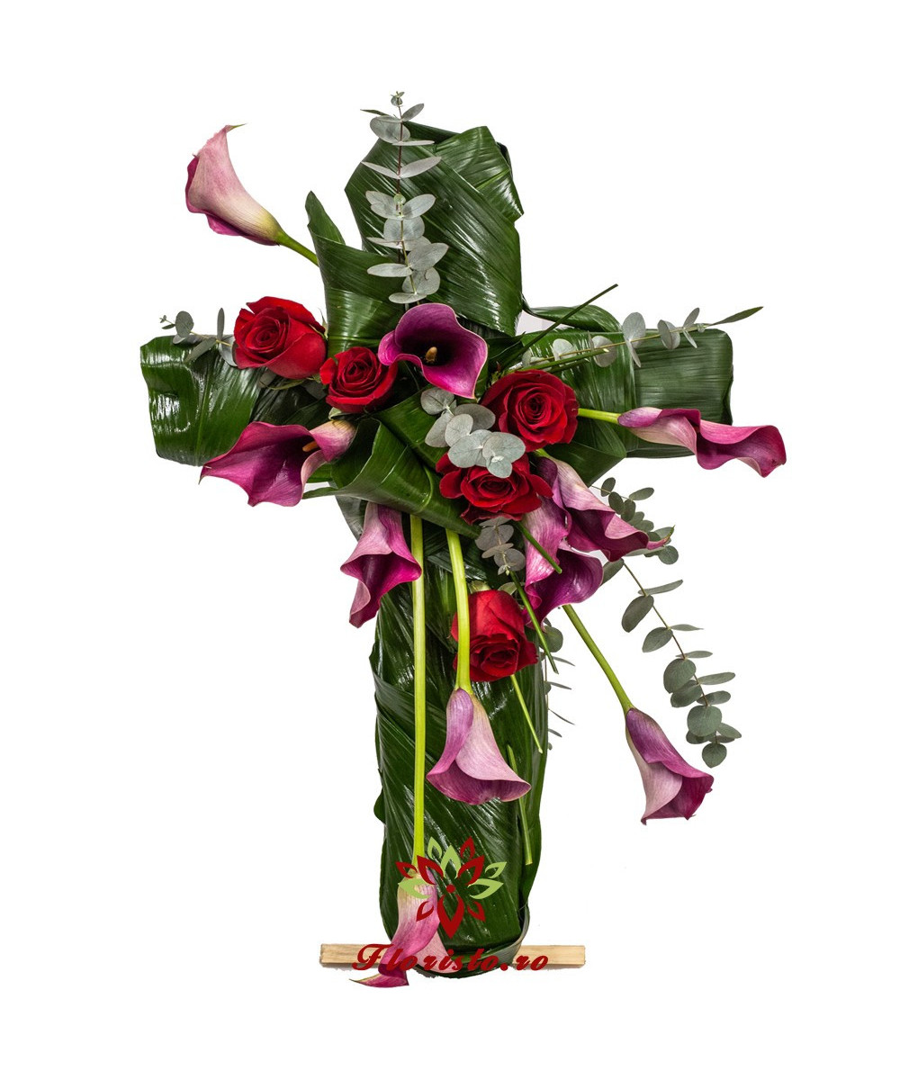 Coroana funerara Cruce din Trandafiri si Cale