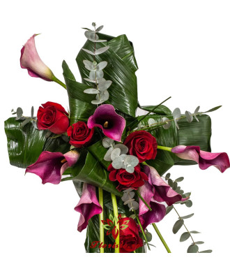 Coroana funerara Cruce din Trandafiri si Cale
