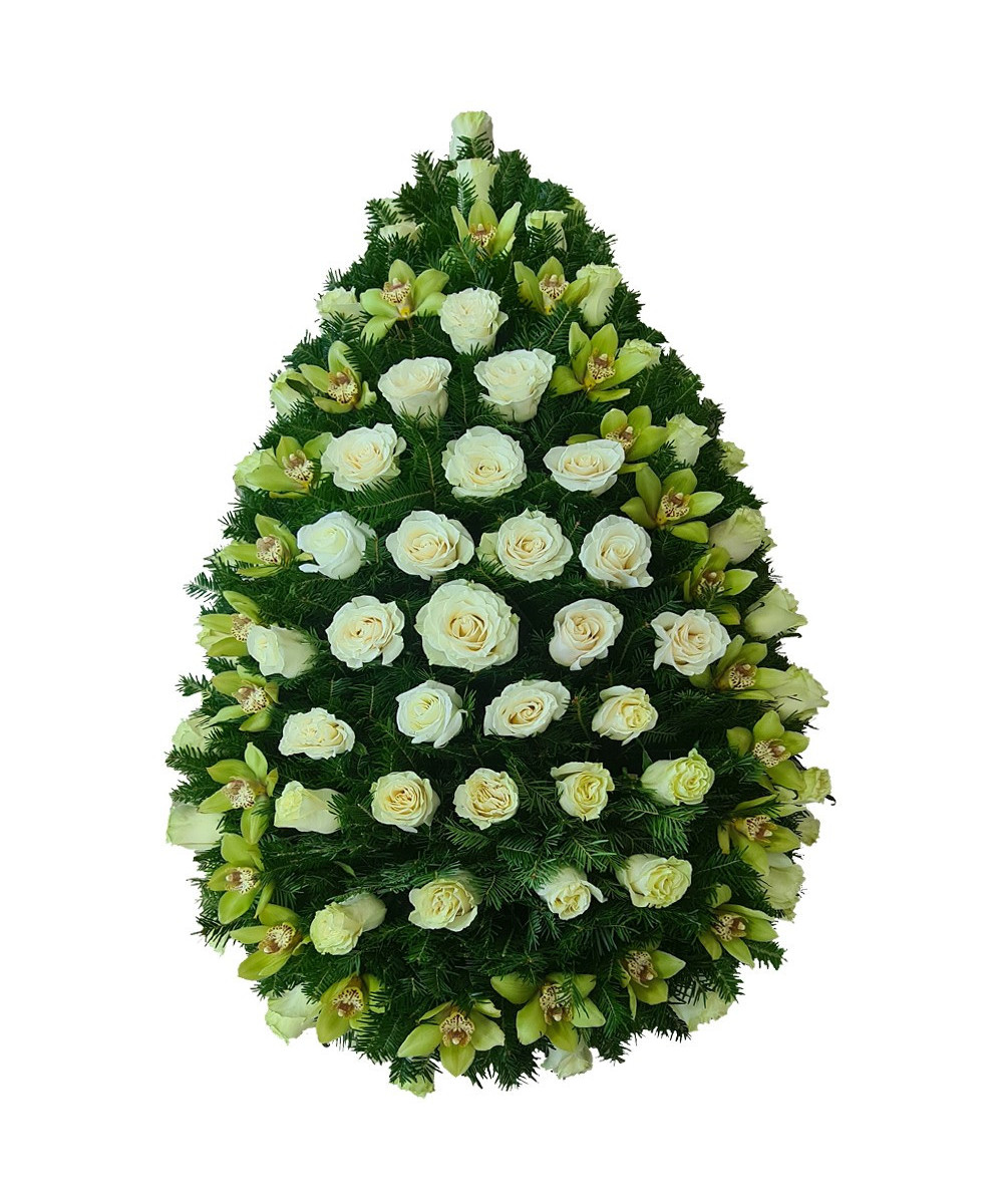 Coroana funerara Trandafiri albi si Orhidee