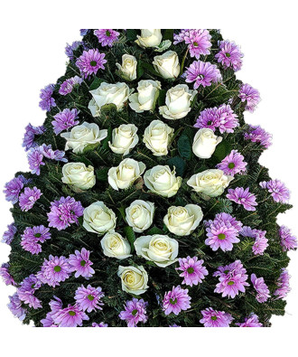 Coroana Funerara Crizantema si Trandafiri albi