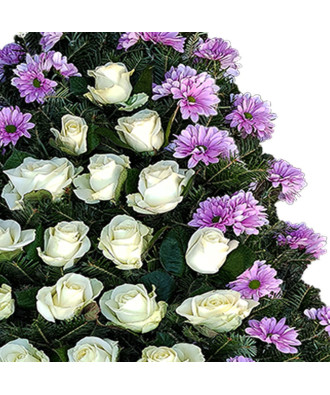 Coroana Funerara Crizantema si Trandafiri albi