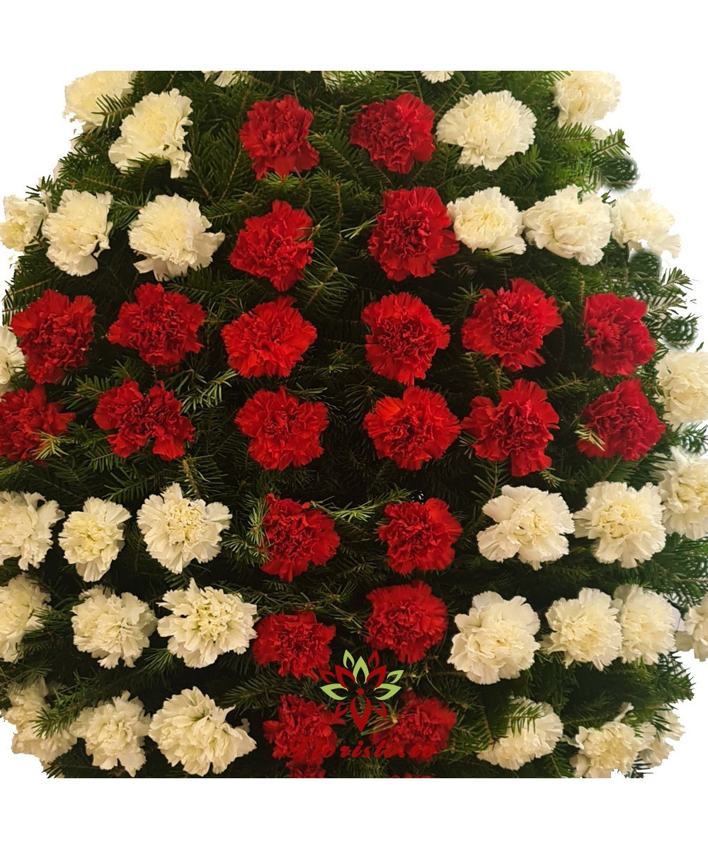 Coroana funerara Garoafe albe si rosii cruce