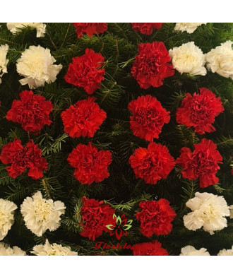 Coroana funerara Garoafe albe si rosii cruce