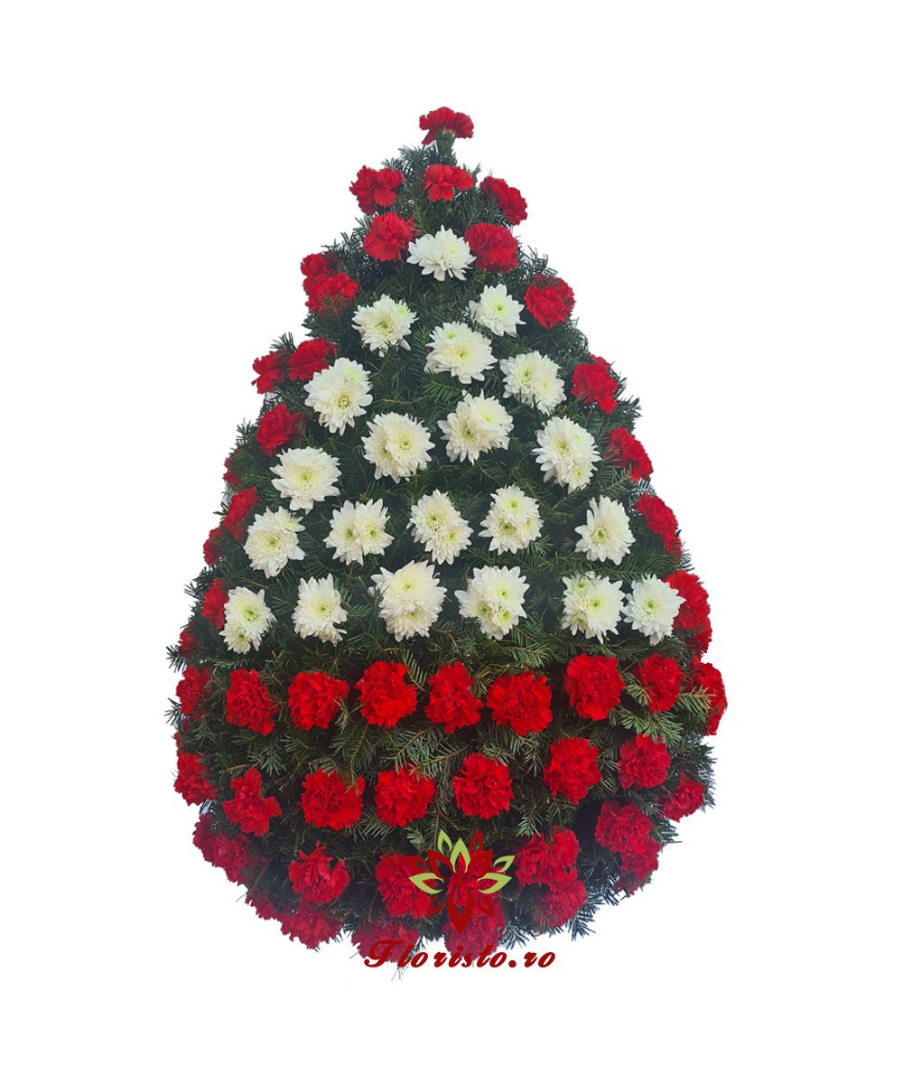 Coroana Funerara Garoafe cu triunghi din Crizantema