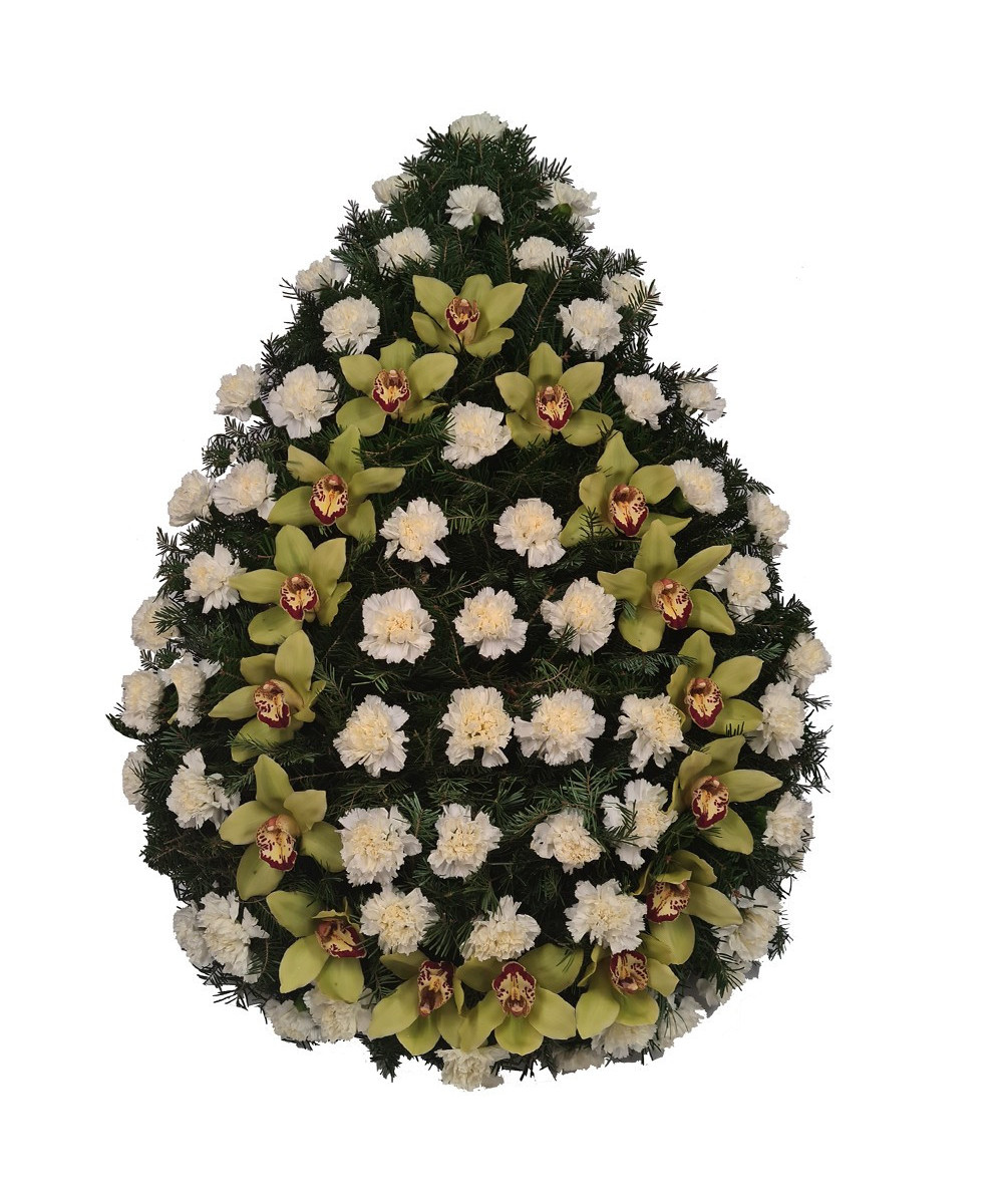 Coroana Funerara Garoafe albe si Orhidee