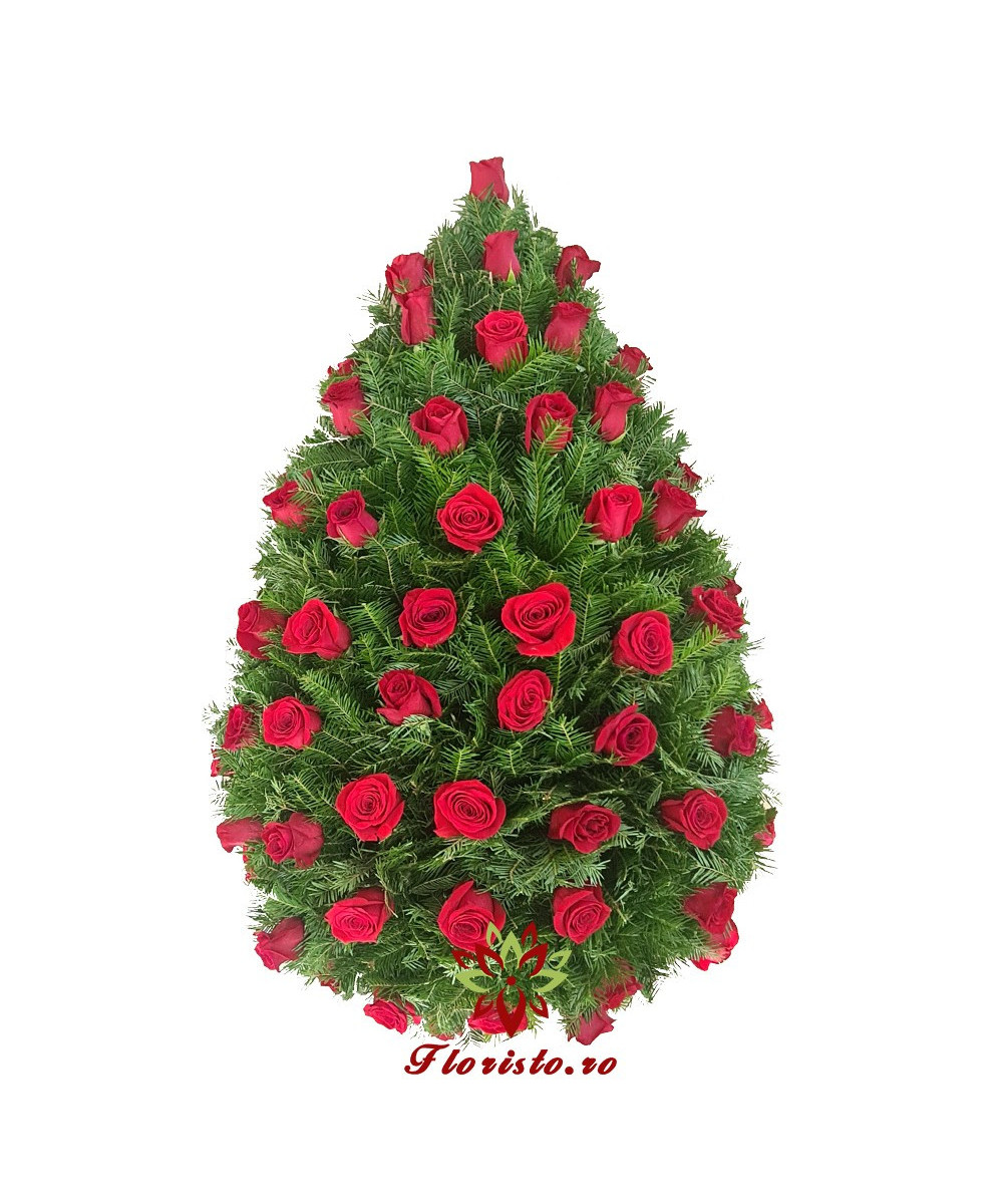 Coroana funerara trandafiri rosii