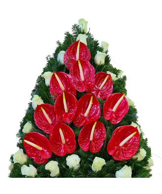 Coroana Funerara Trandafiri albi si Anthurium