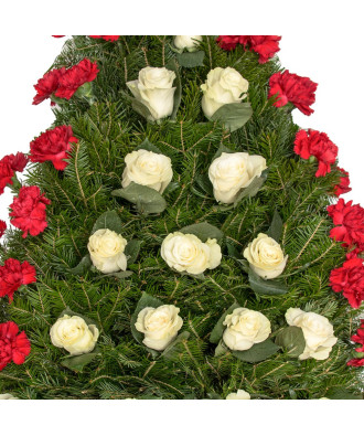 Coroana funerara Trandafiri albi si varf Garoafe