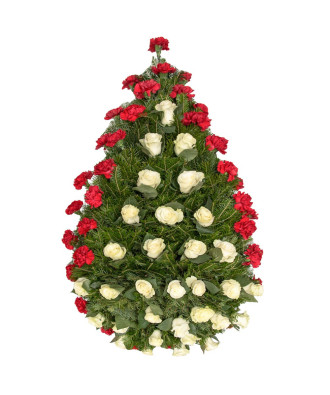 Coroana funerara Trandafiri albi si varf Garoafe