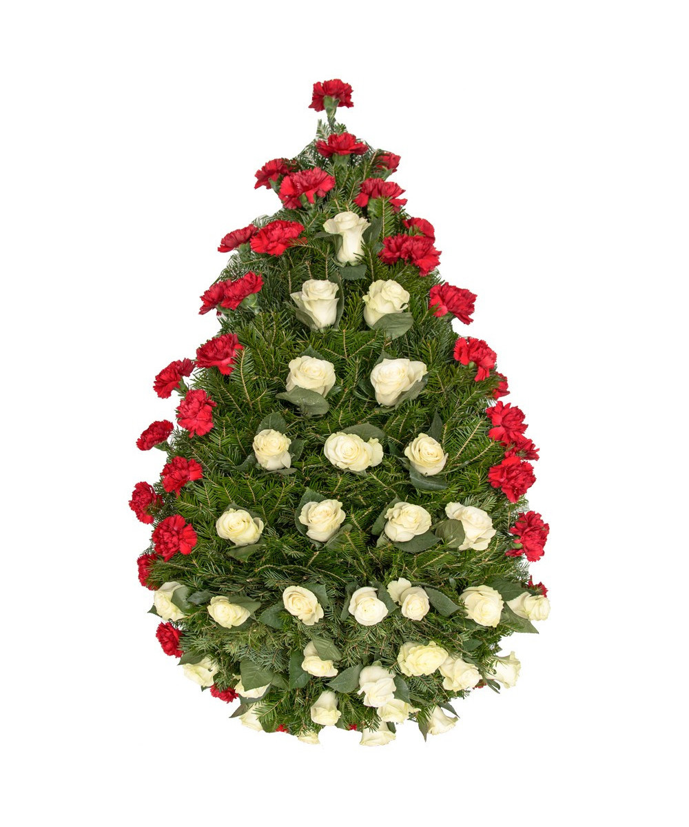 Coroana funerara Trandafiri albi si varf Garoafe