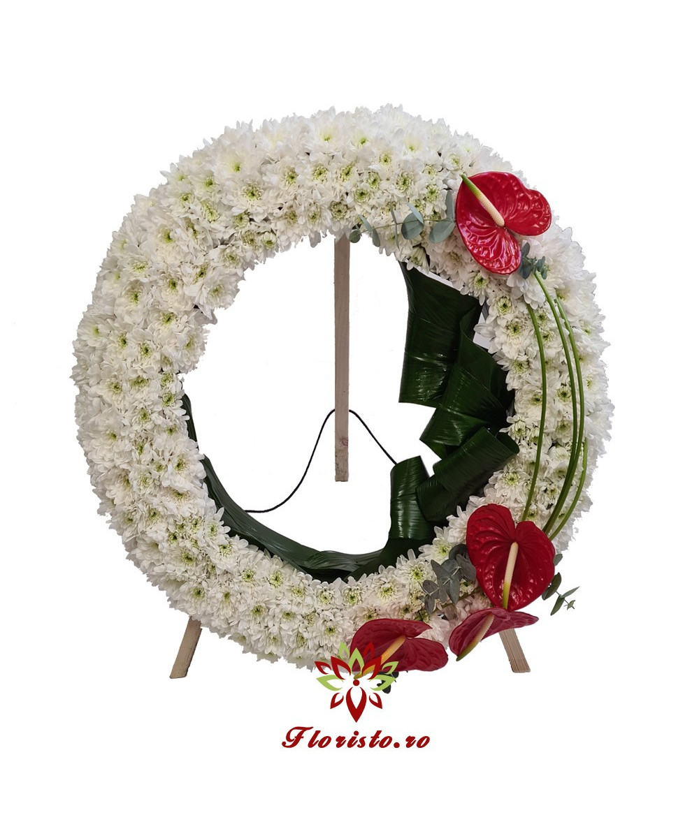 Coroana Funerara Rotunda Crizantema si Anthurium