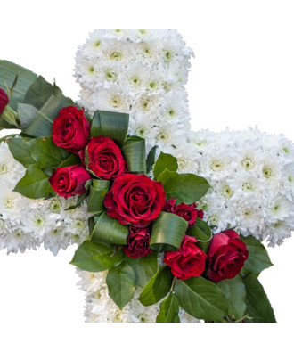 Coroana Funerara Cruce din Crizantema si Trandafiri