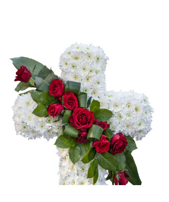 Coroana Funerara Cruce din Crizantema si Trandafiri